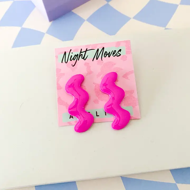 Polymer Clay Abstract Squiggle Earrings In Fuchsia