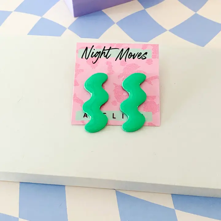 Polymer Clay Abstract Squiggle Earrings In Mint