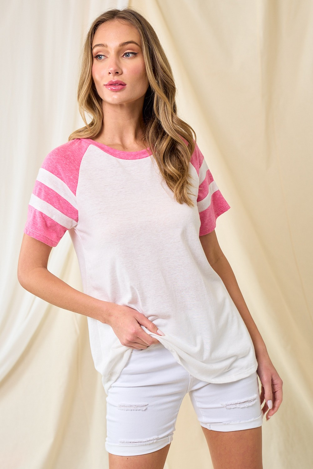 Homerun Top (White and Hot Pink)