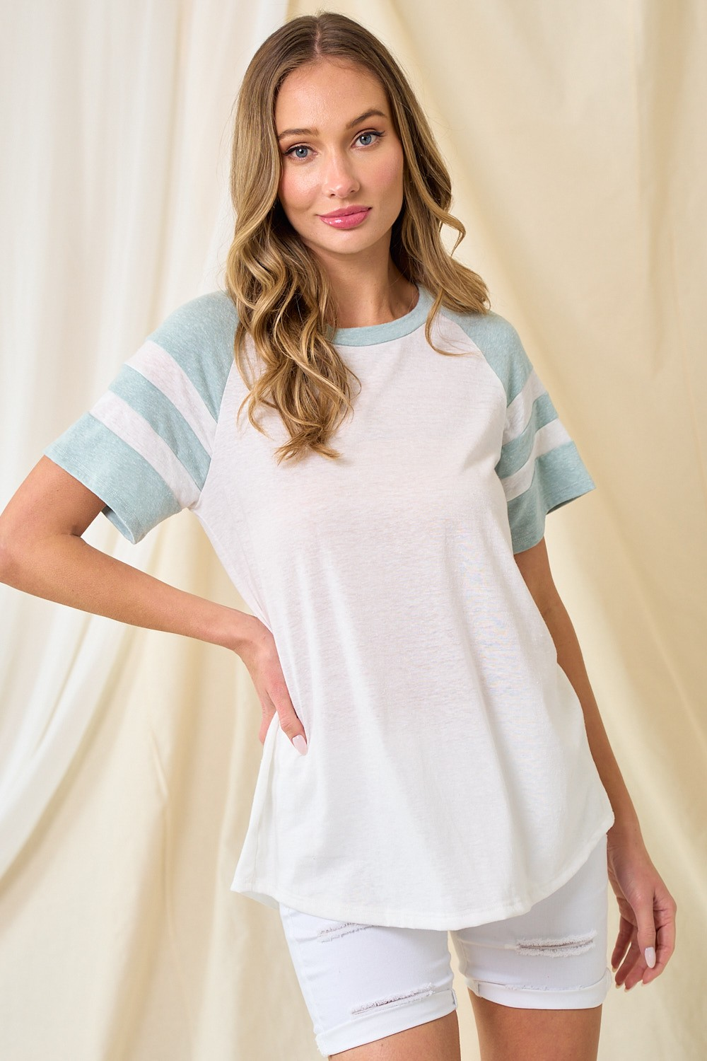 Homerun Top (Sage and White)