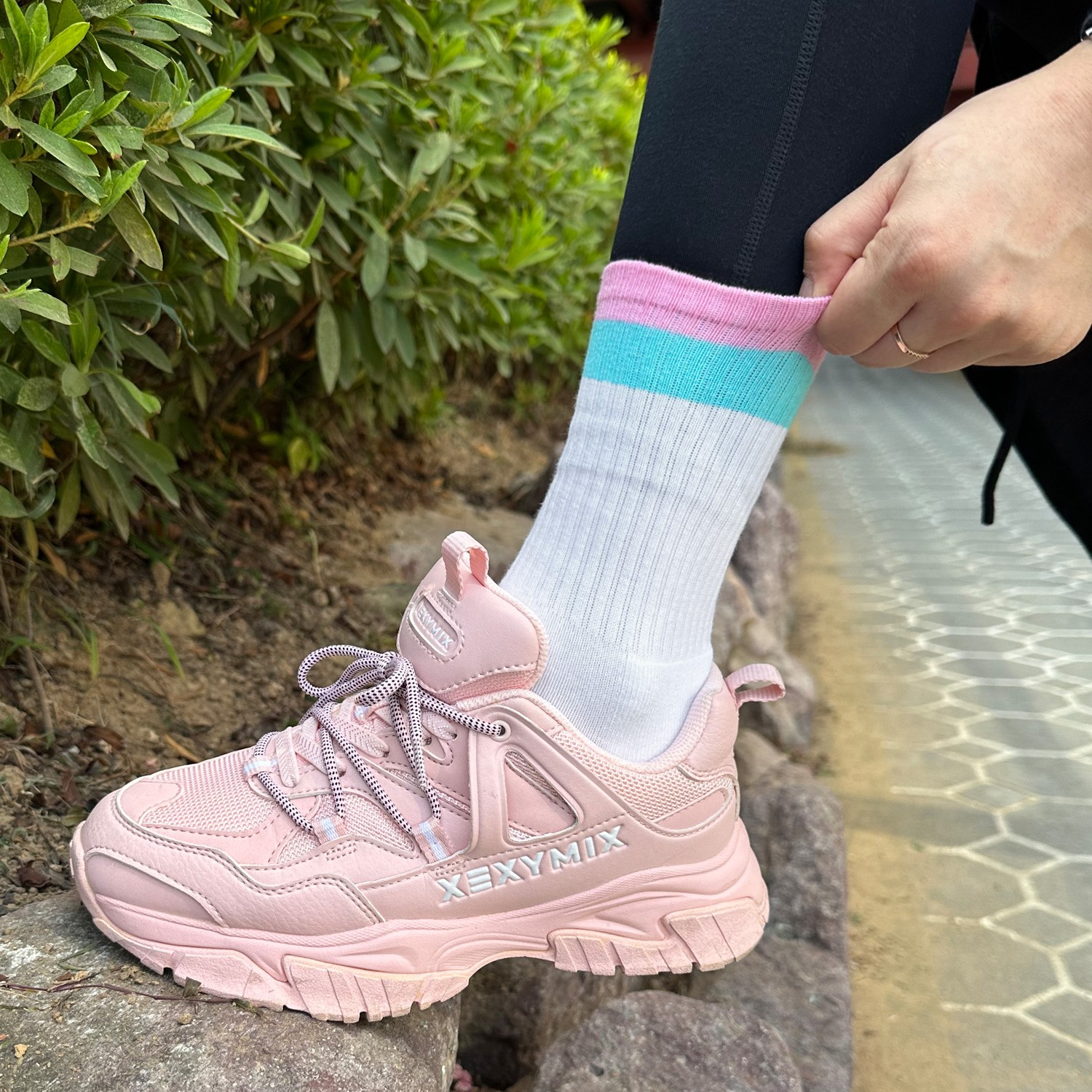 Take Me Back Retro Socks - Baby Pink and Aqua Blue Striped