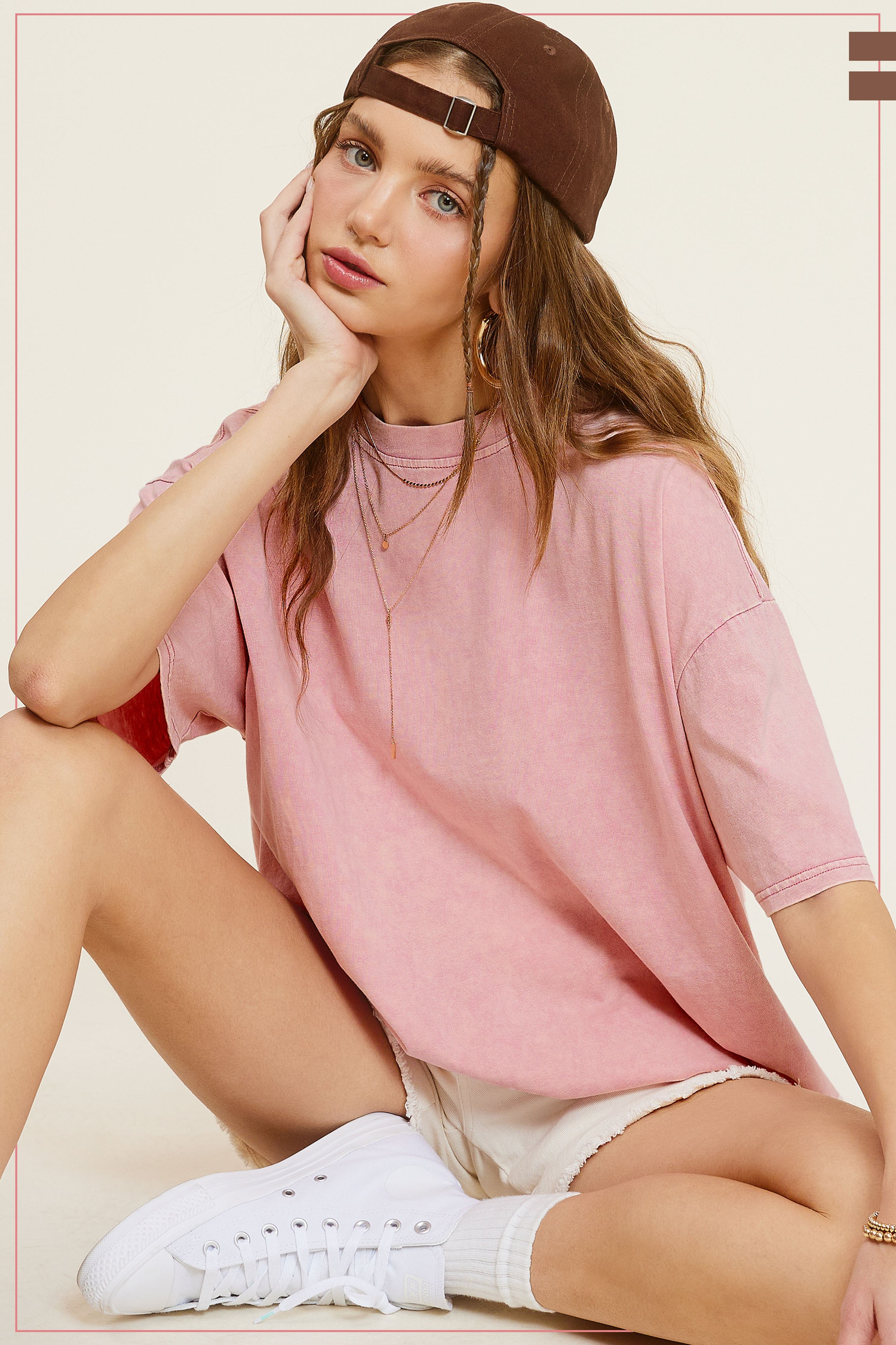 Bubble Gum Pink Mineral Washed Boyfriend Tee